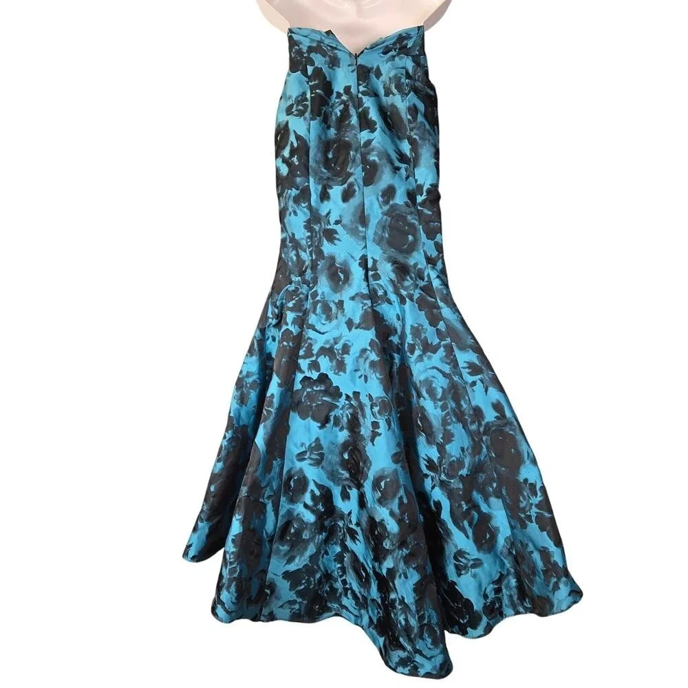 For tigerchik Sherri Hill Size 4 Strapless Gown Teal Black Floral - Picture 6 of 11